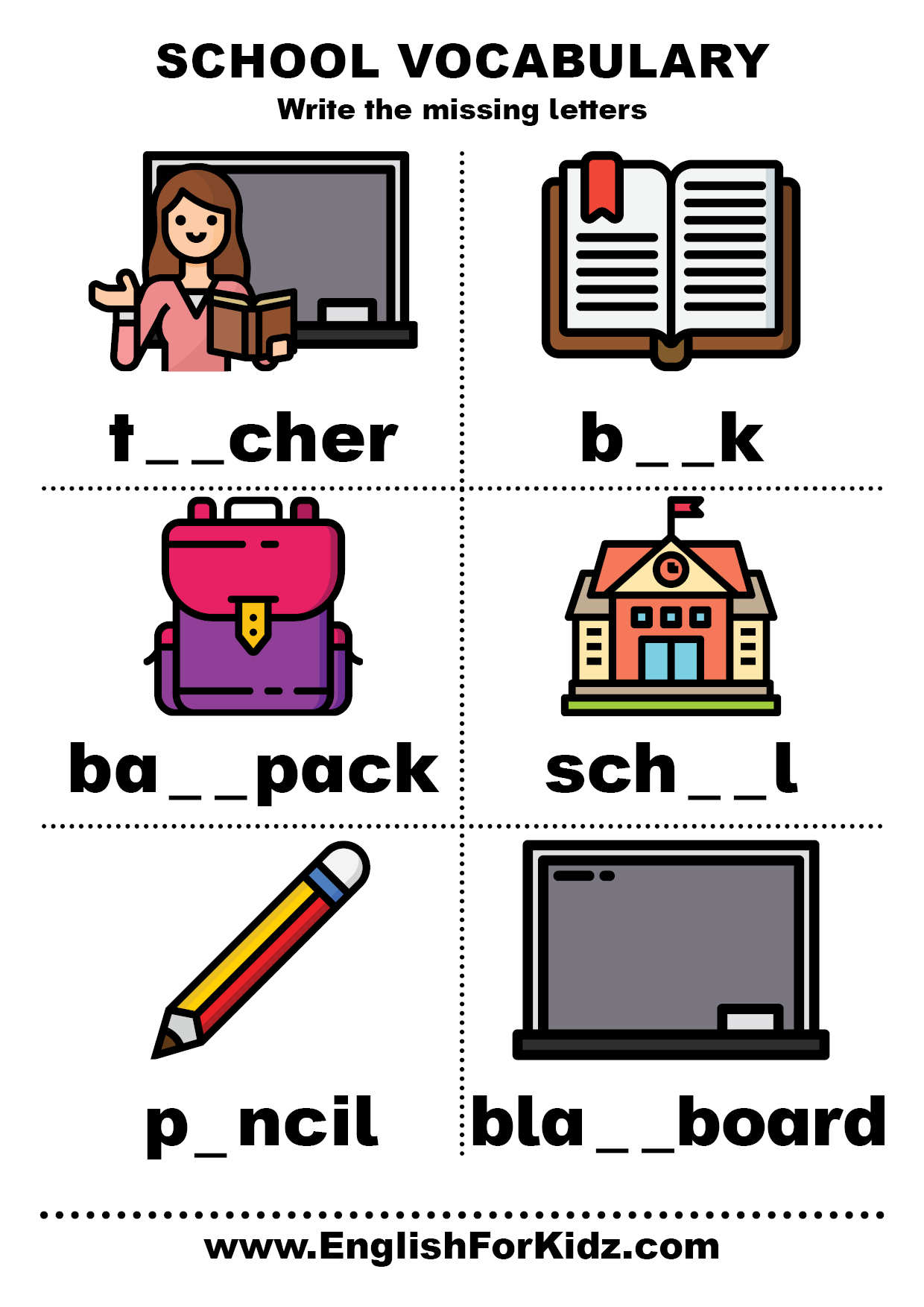 English For Kids Step By Step School Vocabulary Worksheets Free PDF Worksheets Library