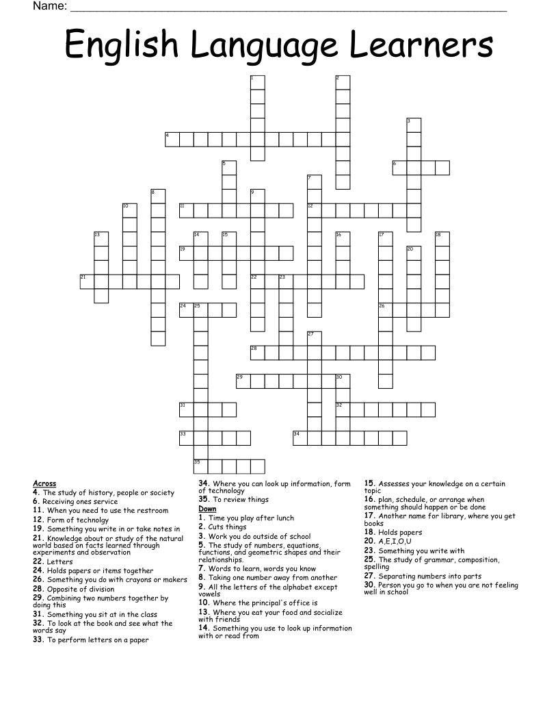English Language Learners Crossword WordMint