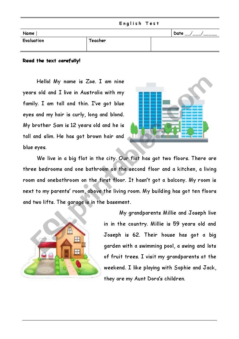 English Test Reading Comprehension ESL Worksheet By Skizo