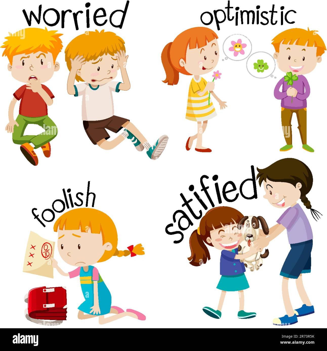 English Vocabulary Adjective Word With Cartoon Characters Illustration Stock Vector Image U0026 Art Alamy