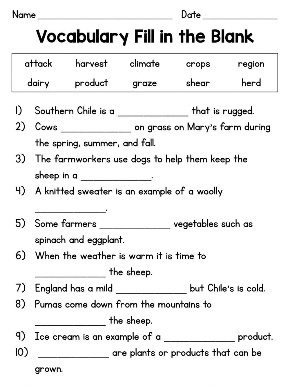 fill in the blank answer key