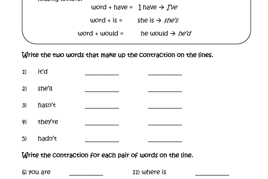 Englishlinx Contractions Worksheets