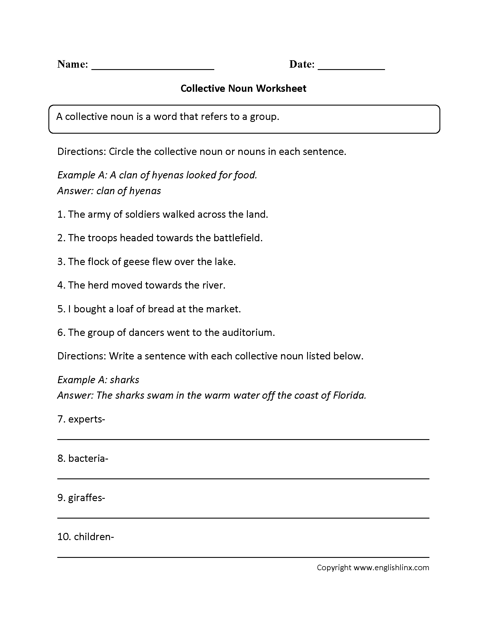 Englishlinx Nouns Worksheets
