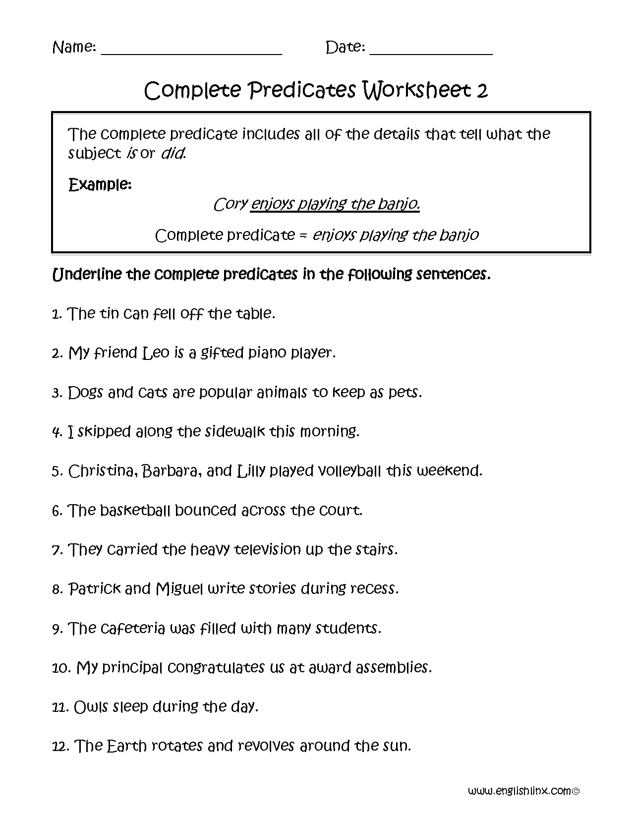 Englishlinx Subject And Predicate Worksheets Worksheets Library