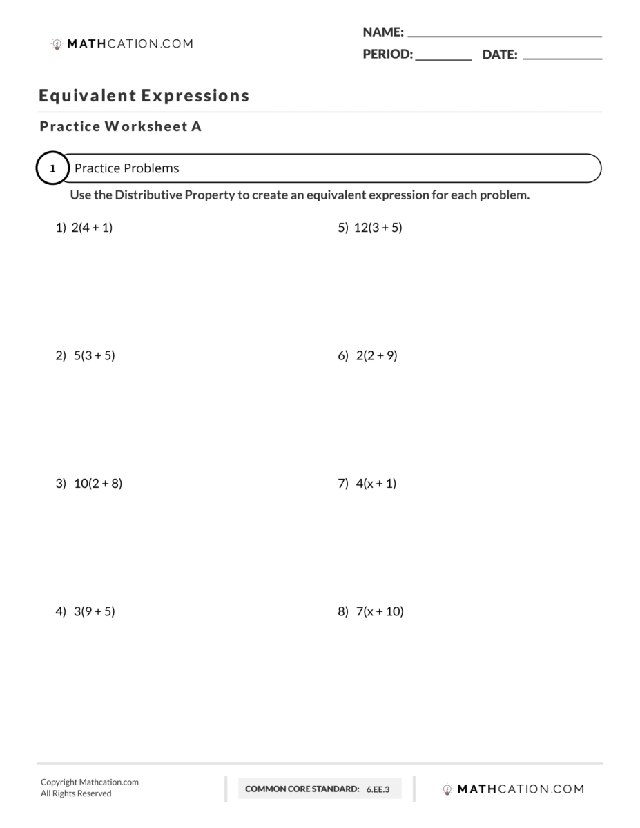 Equivalent Expressions Worksheet Examples And Definition