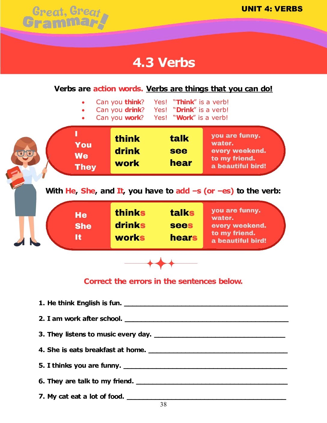 ESL Grammar VERBS 3 Subject Verb Agreement Stickyball ESL Lessons