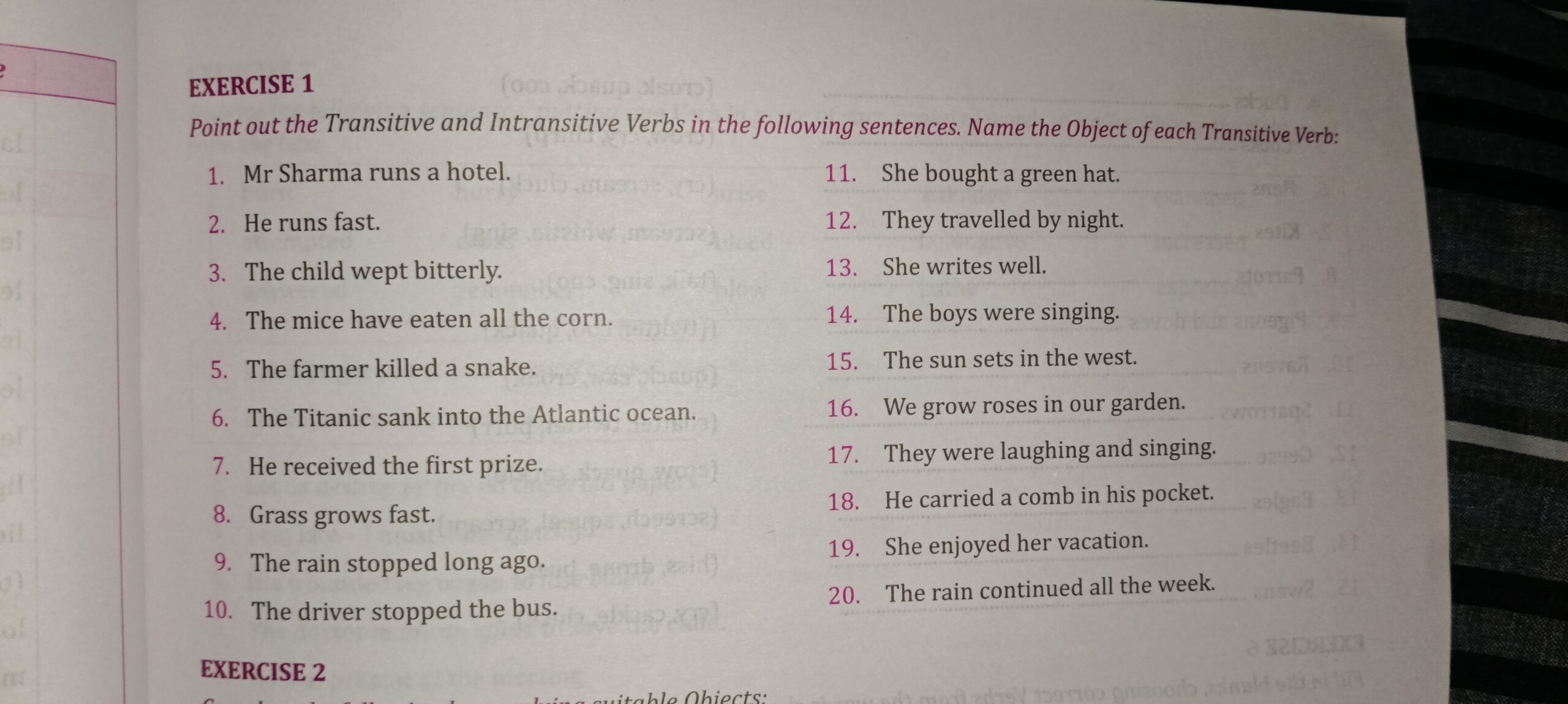 transitive or intransitive verb exercise
