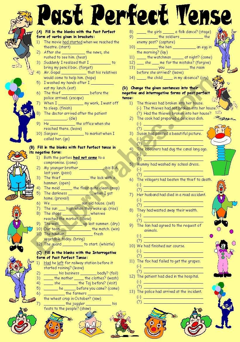 perfect tenses worksheet