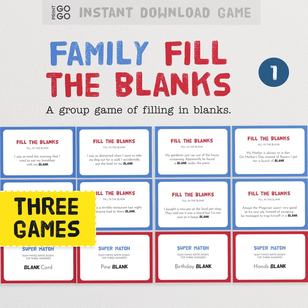 Family Fill The Blanks The Hilarious Party Game Of Missing Words Filling In Blanks Version 1 Instant Download Family Game Night Etsy