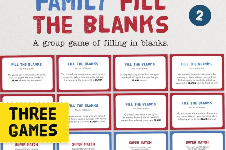 Family Fill The Blanks The Hilarious Party Game Of Missing Words Filling In Blanks Version 2 Instant Download Family Game Night Etsy