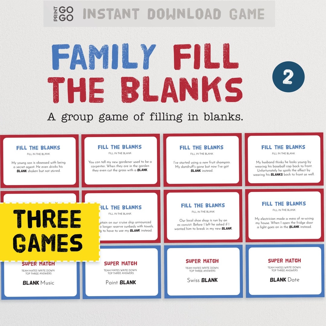 Family Fill The Blanks The Hilarious Party Game Of Missing Words Filling In Blanks Version 2 Instant Download Family Game Night Etsy UK