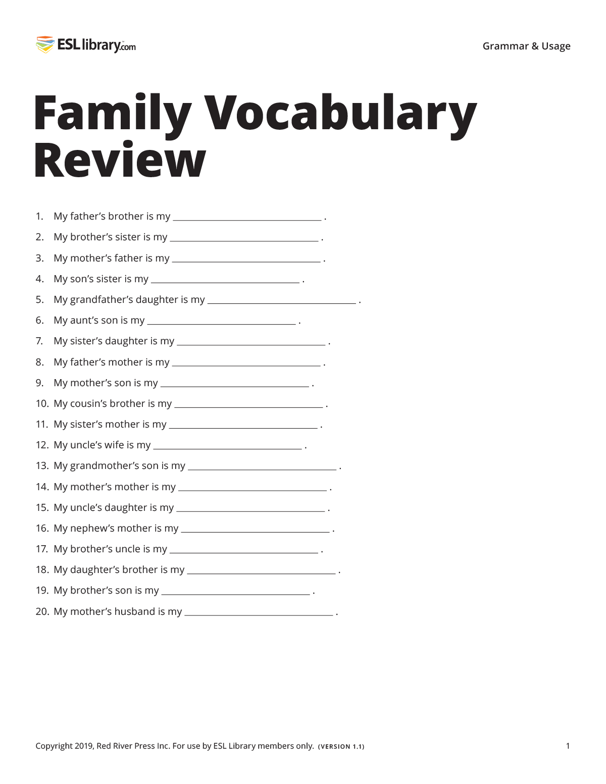Family Vocabulary Activity Ellii Blog