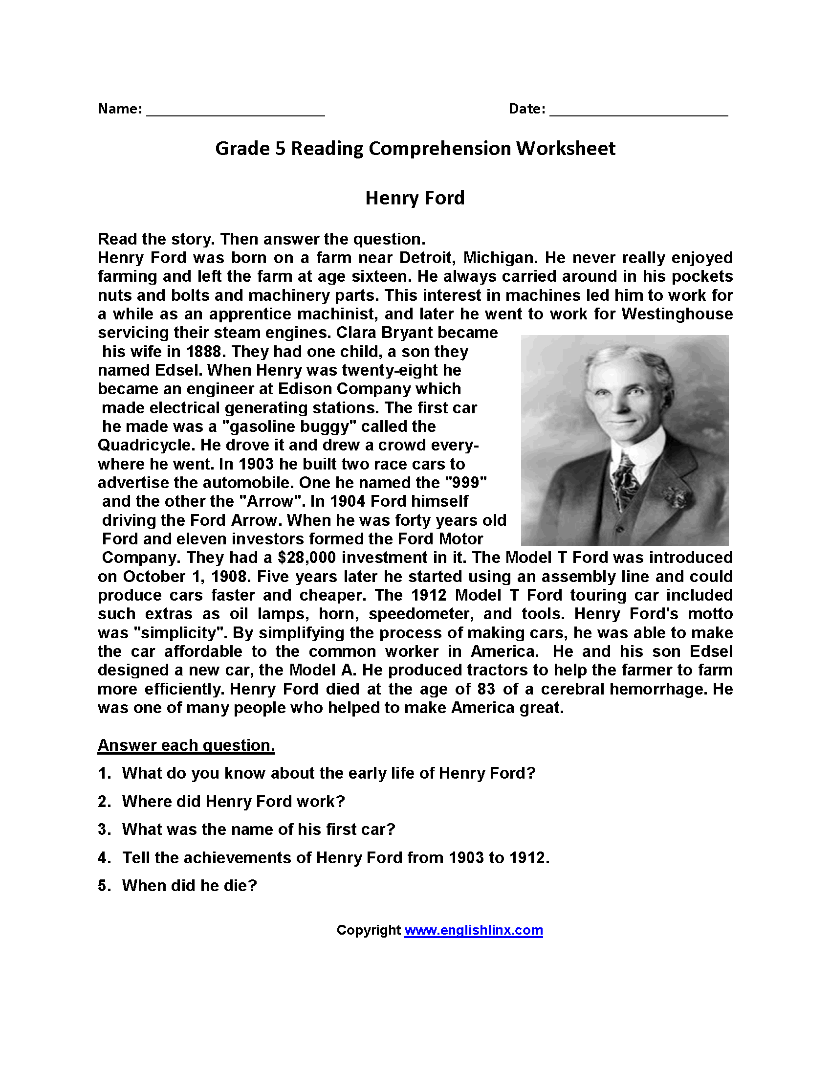 Fifth Grade Reading Worksheets Improve Fluency U0026 Vocabulary