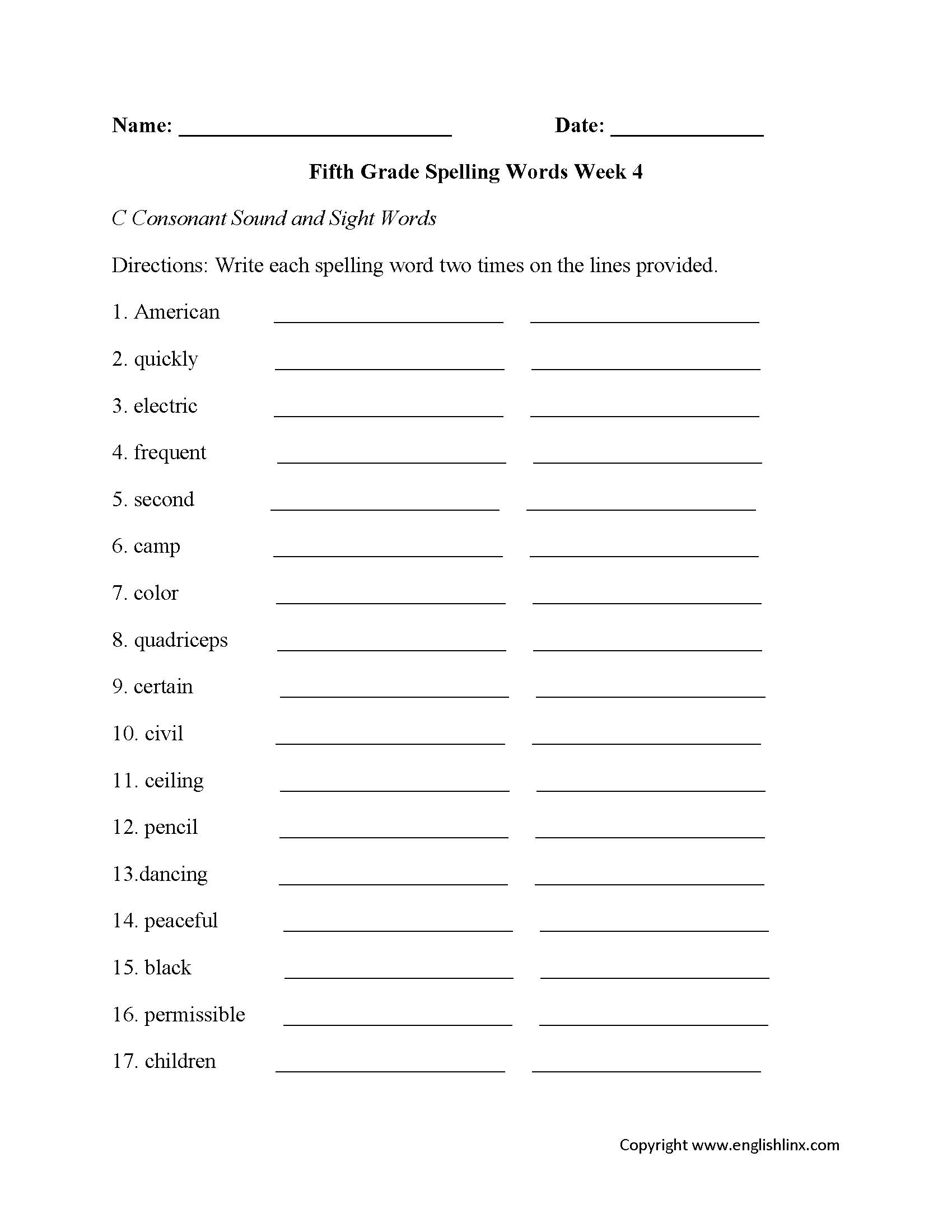 free spelling worksheets