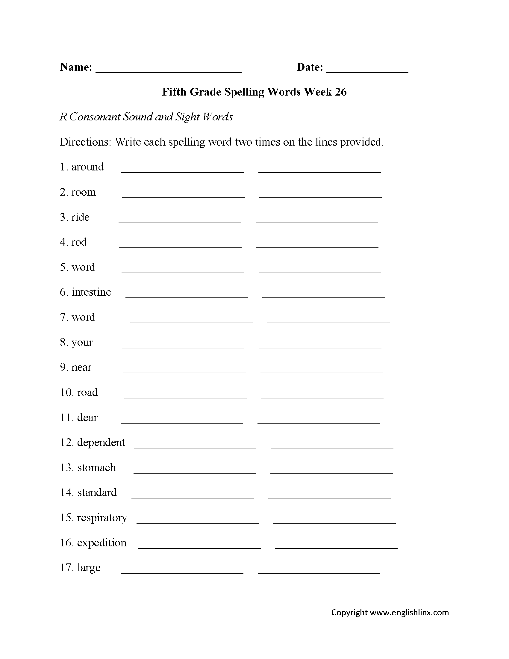 Fifth Grade Spelling Worksheets Printable Word Lists U0026 Weekly Practice