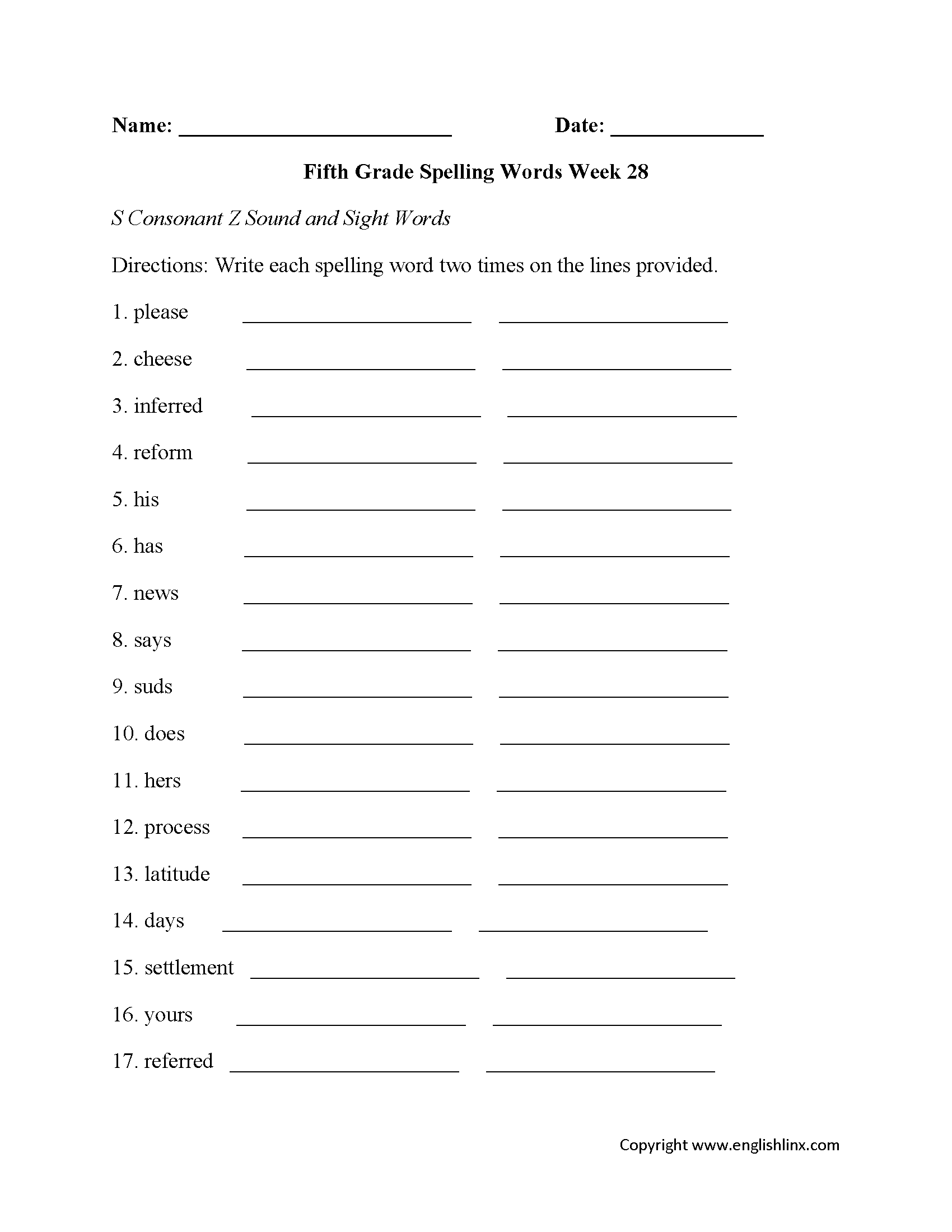 Fifth Grade Spelling Worksheets Printable Word Lists U0026 Weekly Practice