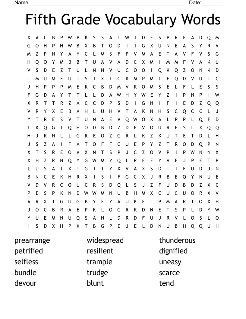 Fifth Grade Vocabulary Words Word Search WordMint
