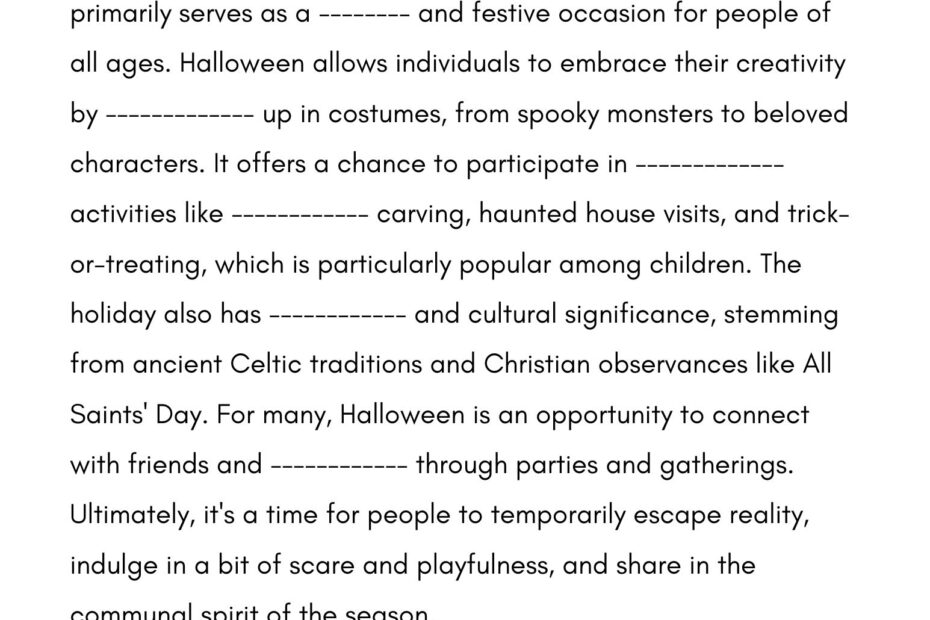 Fill In The Blanks Exercise Why People Celebrate Halloween