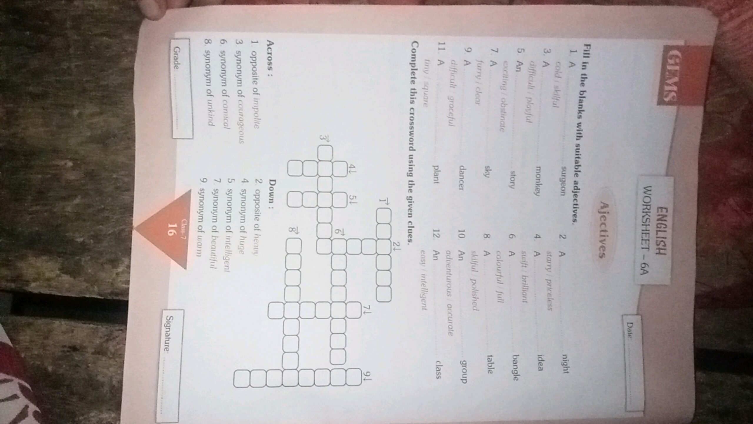 filling in the blanks synonym