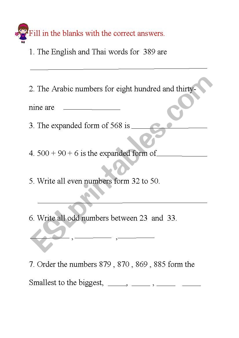 Fill In The Blanks With The Correct Answers ESL Worksheet By Math10