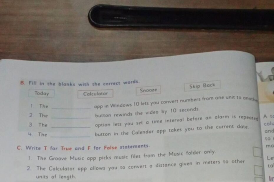 Fill In The Blanks With The Correct Words Today Calculator Snooze Skip B