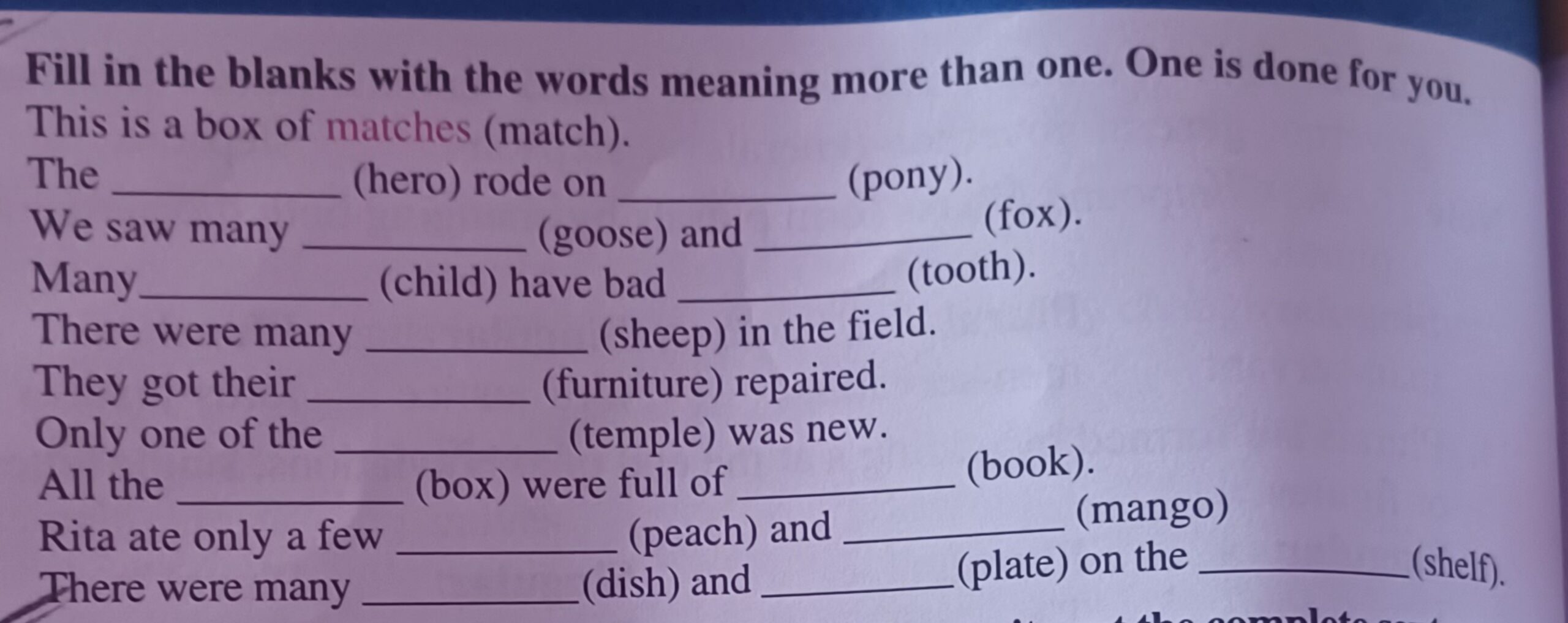 Fill In The Blanks With The Words Meaning More Than One One Is 