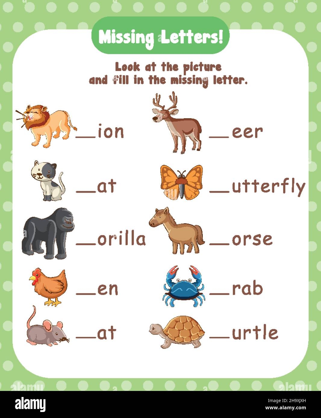 Fill In The Missing Letter Worksheet Template Illustration Stock Vector Image U0026 Art Alamy