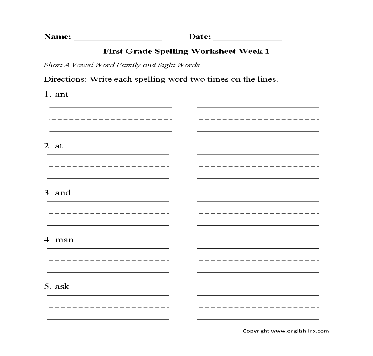 First Grade Spelling Worksheets Printable Word Lists U0026 Practice