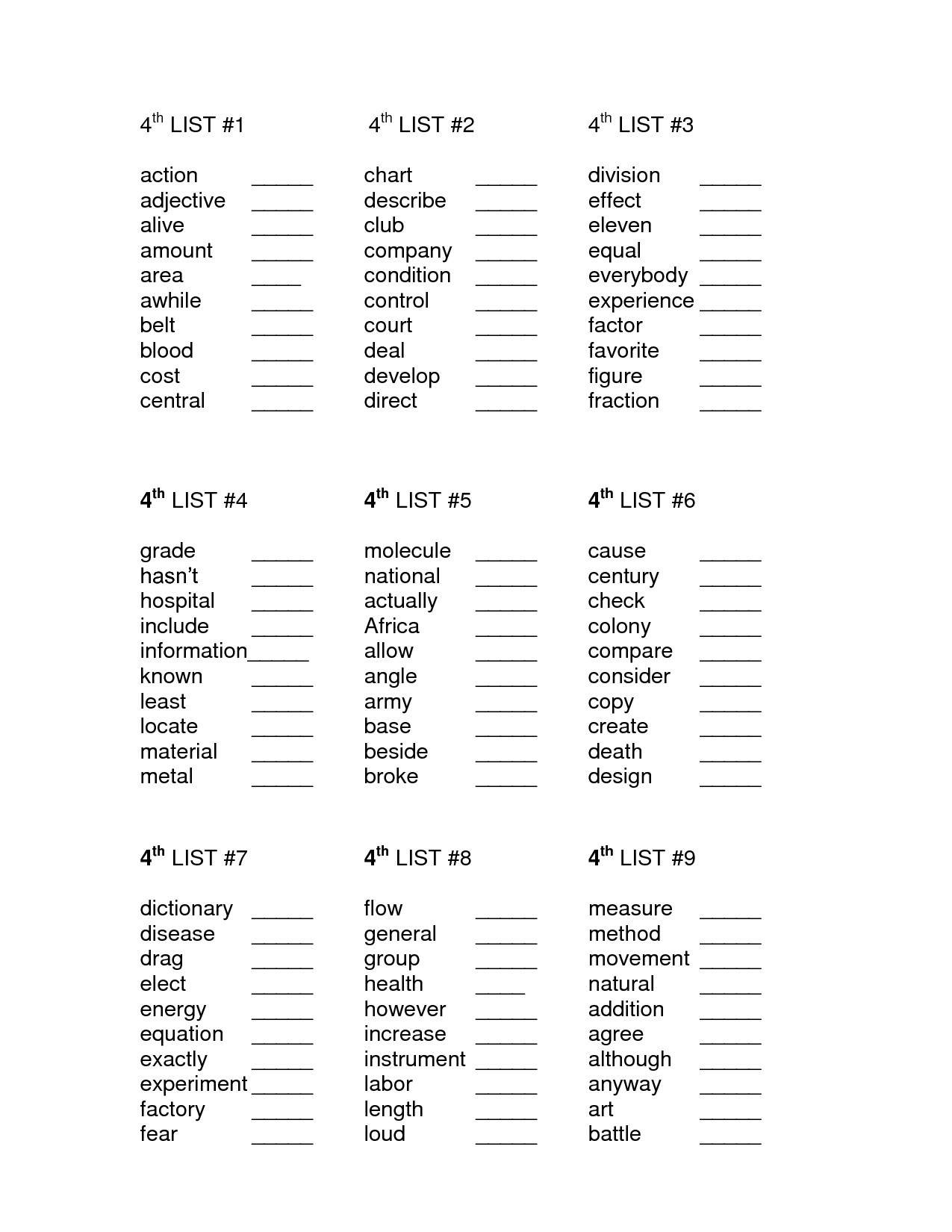 Fourth Grade Sight Words Fourth Grade Sight Word List DOC 