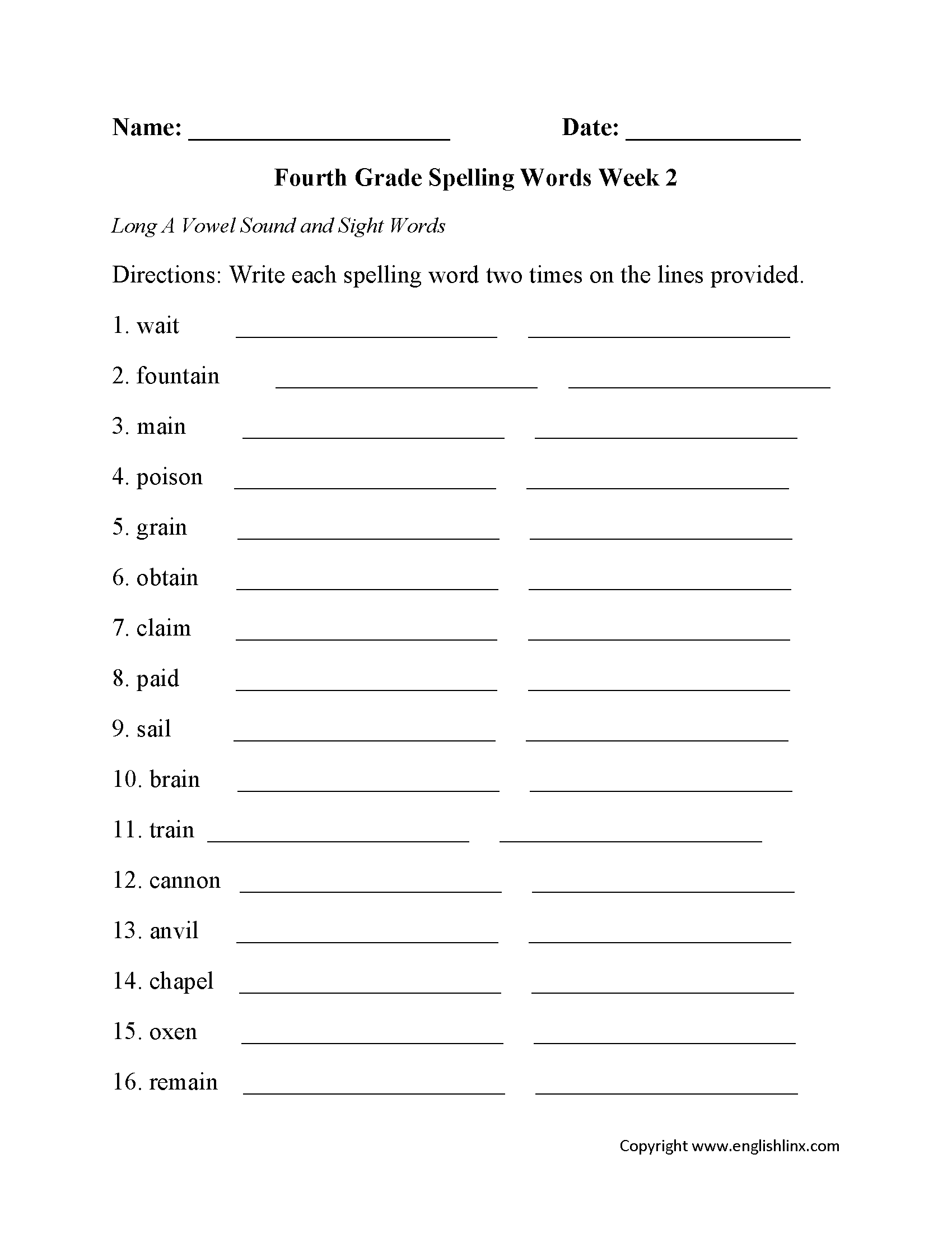 spelling free worksheets