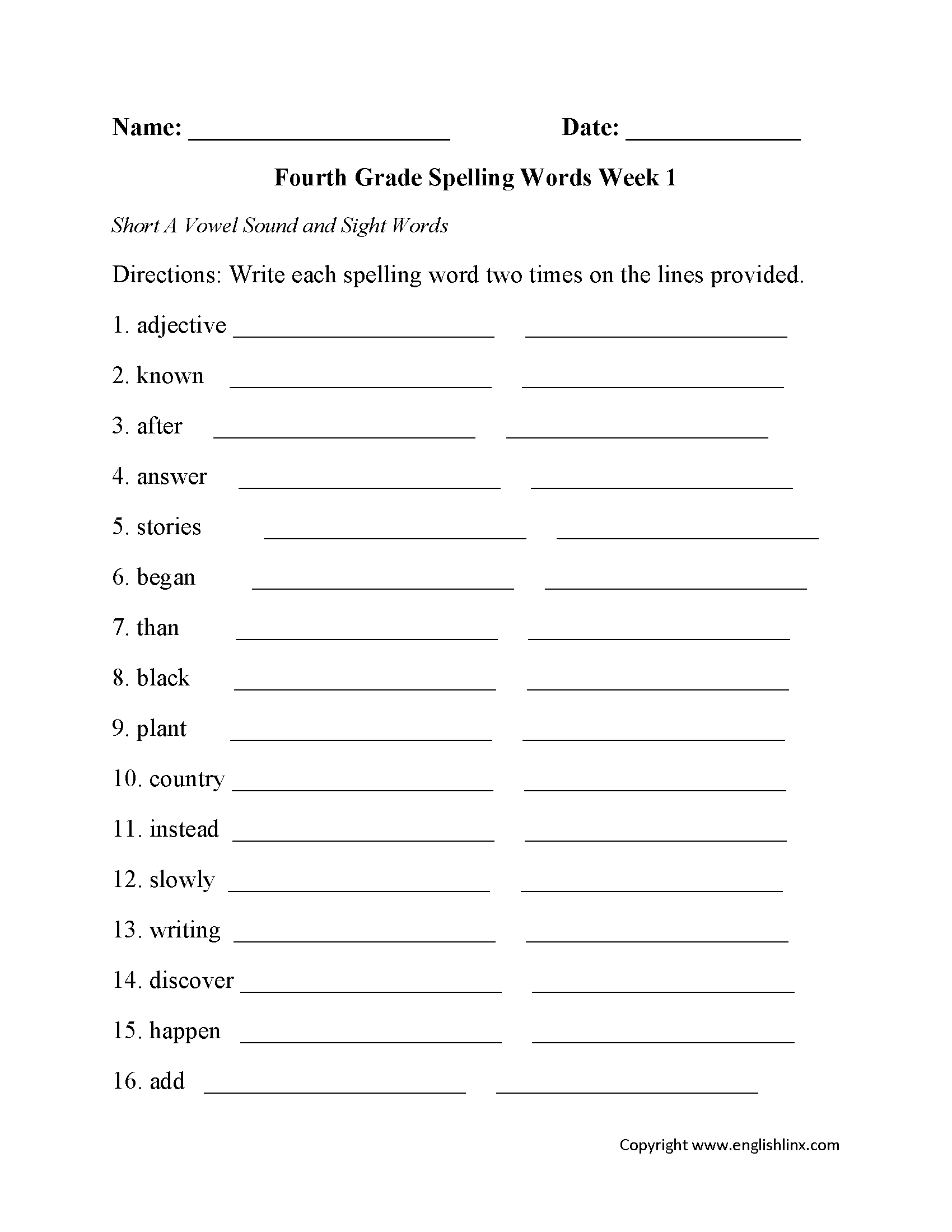 printable spelling lists by grade