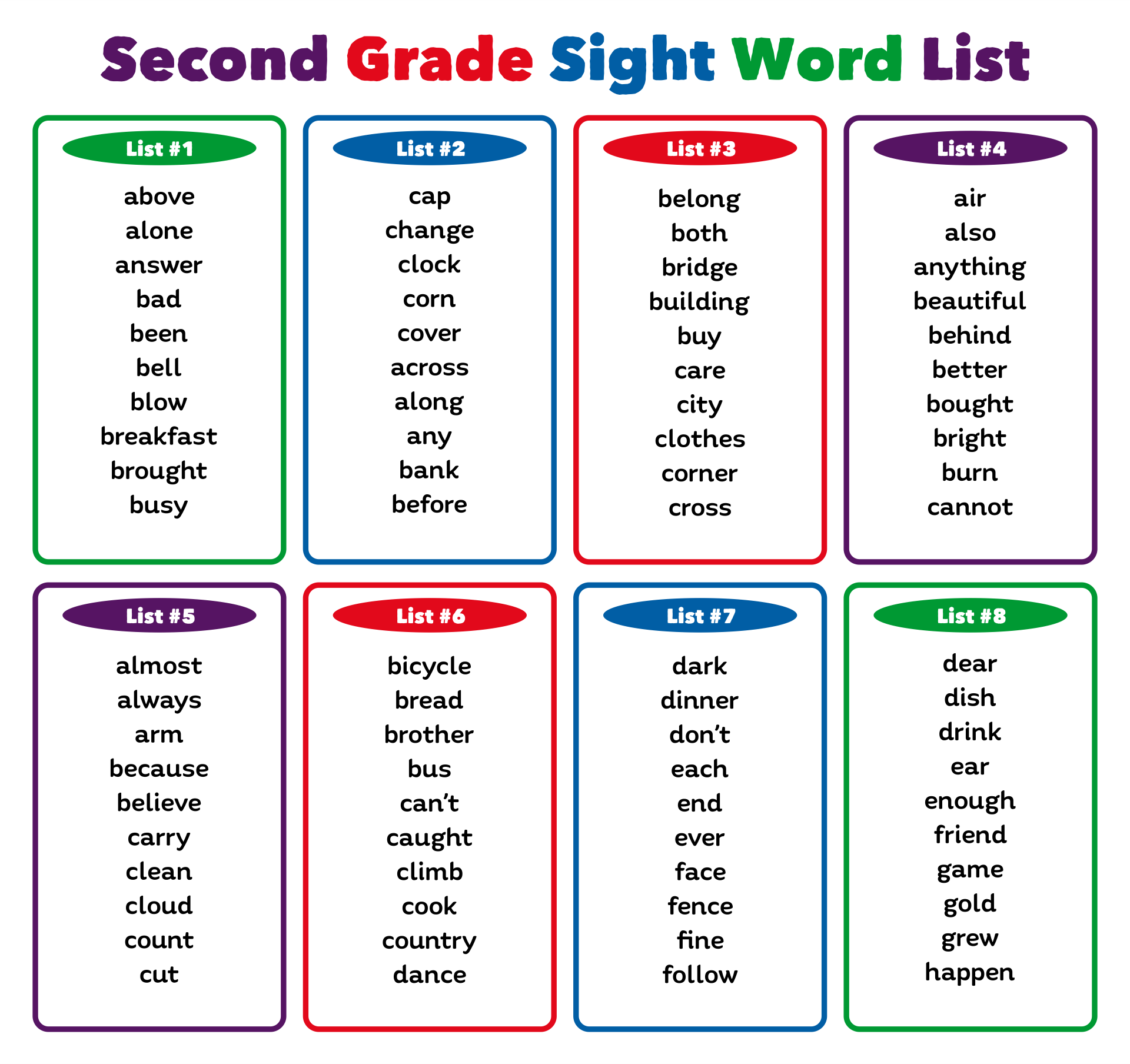 Free 2nd Grade Sight Word List Download Free 2nd Grade Sight Word 