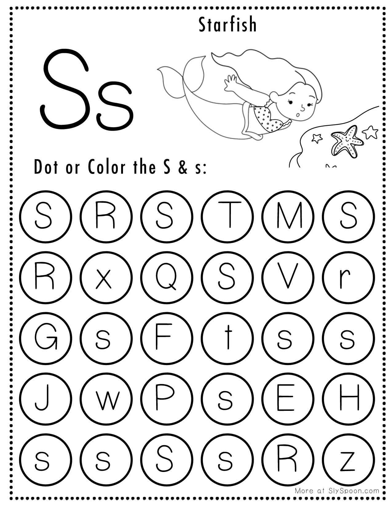 Free Alphabet Do A Dot Printables Worksheets Letter S Mermaid 