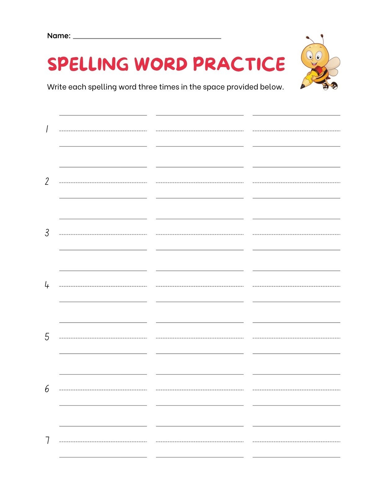 Free And Customizable Spelling Templates
