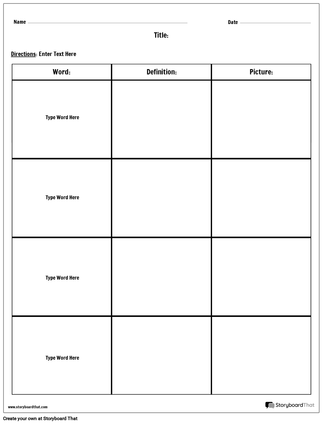 Free Definition Worksheet Templates By Storyboard That