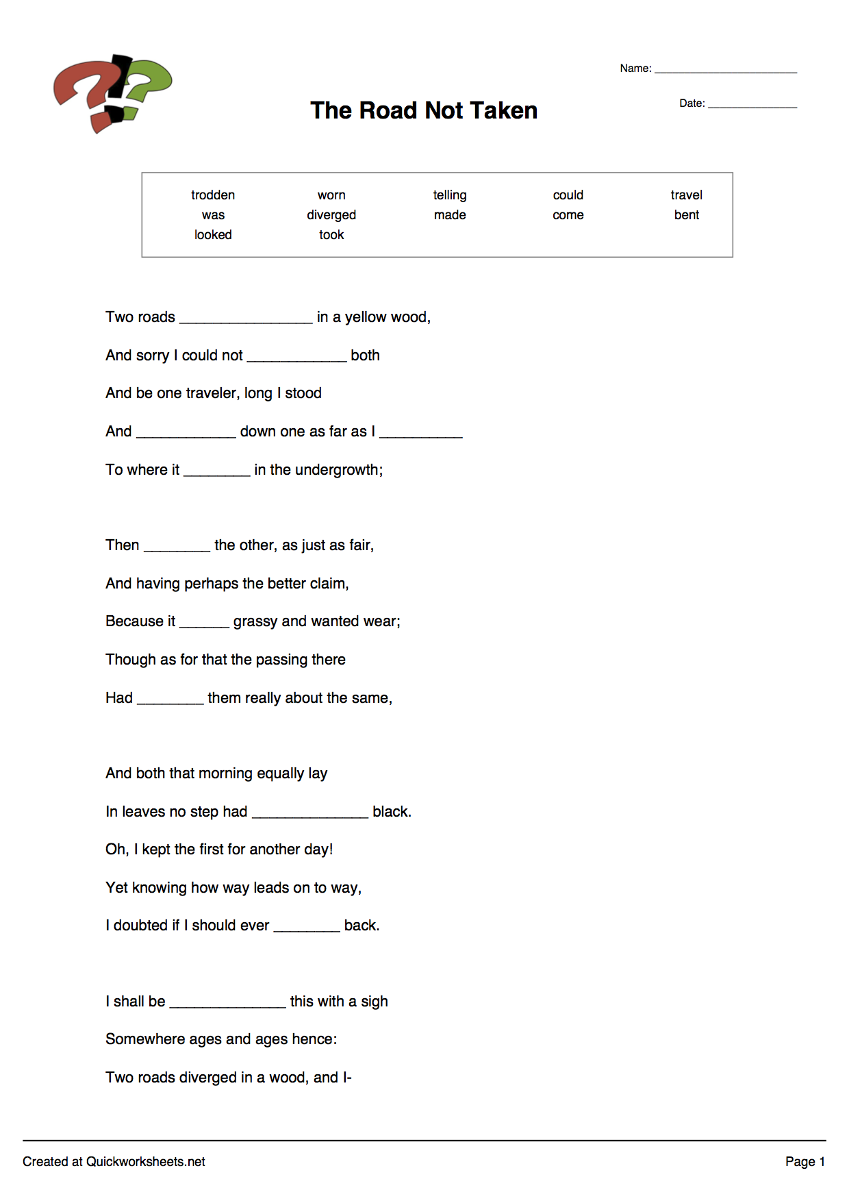 free printable vocabulary test maker