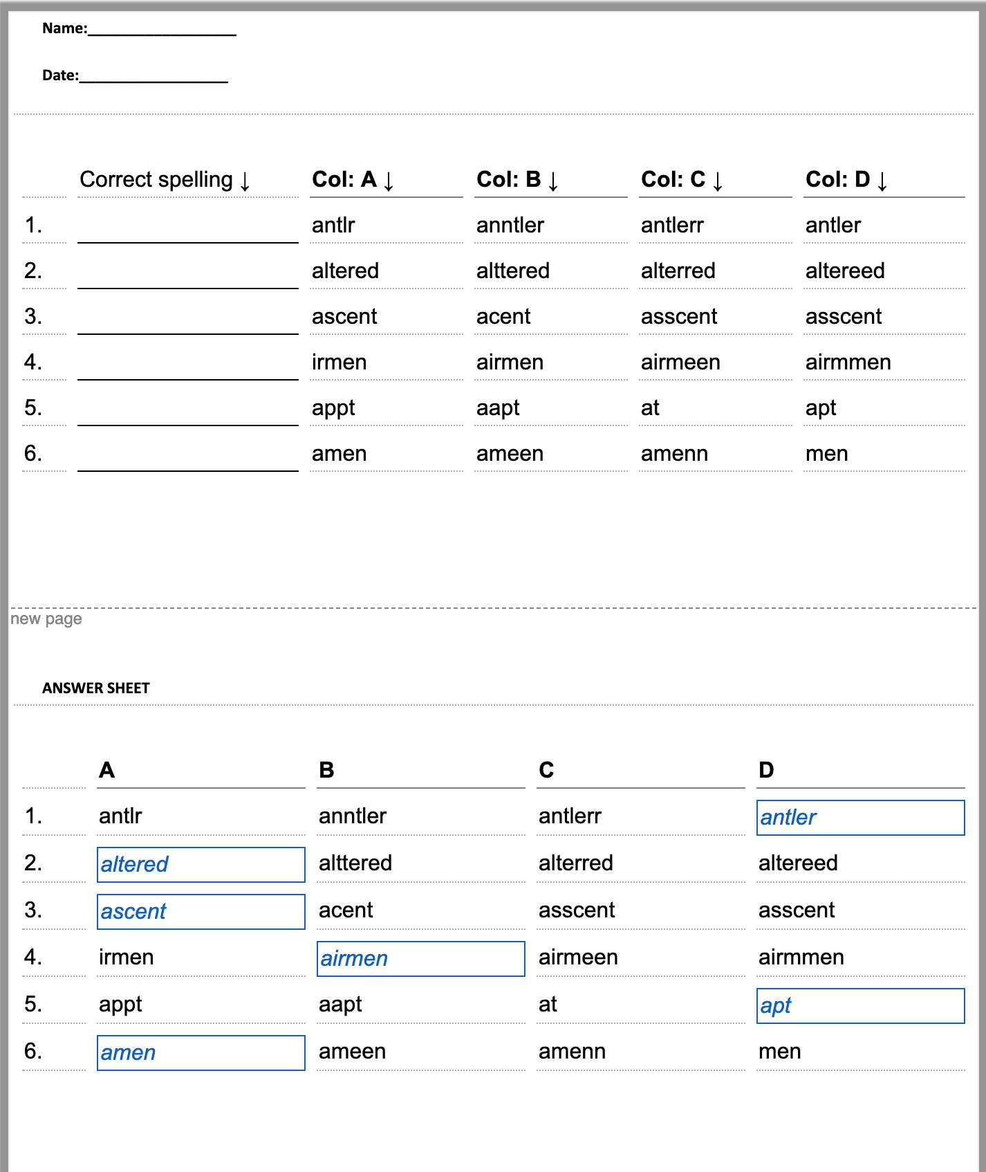 vocabulary worksheet generator