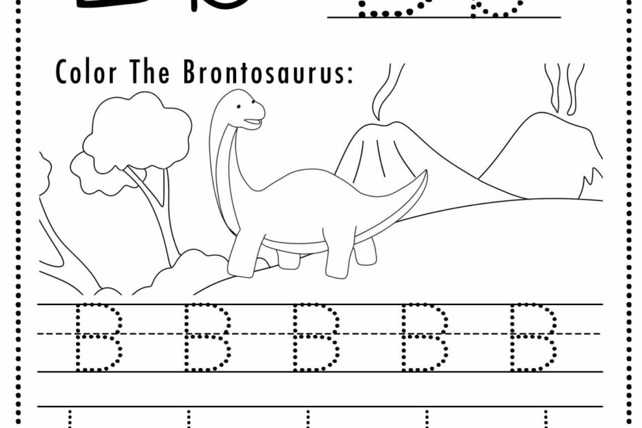 Free Letter B Tracing Worksheets Dinosaur Themed Printable Sly