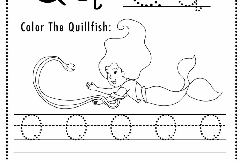 Free Letter Q Tracing Worksheet Printable Mermaid Themed Sly Spoon