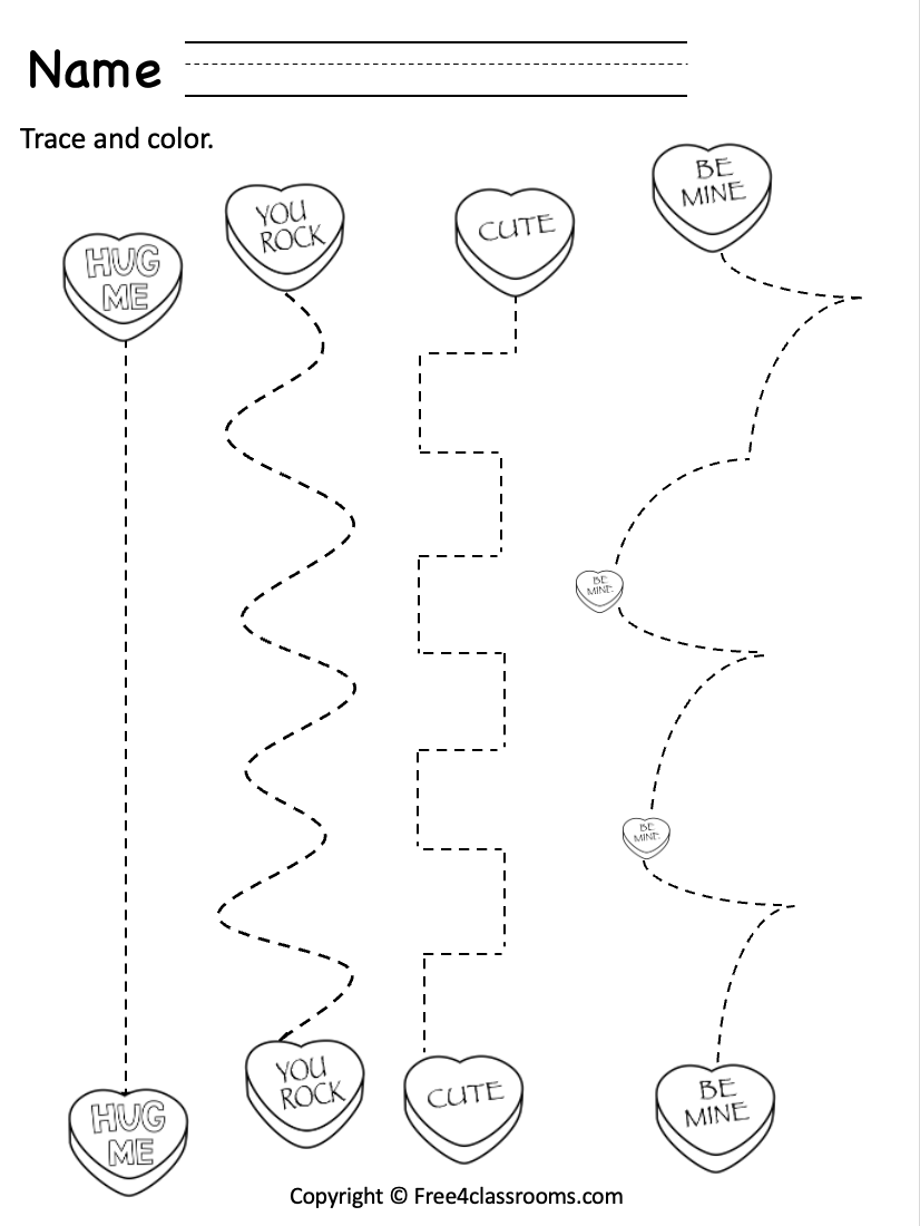 Free Line Tracing Worksheet Valentine s Day Free Worksheets 