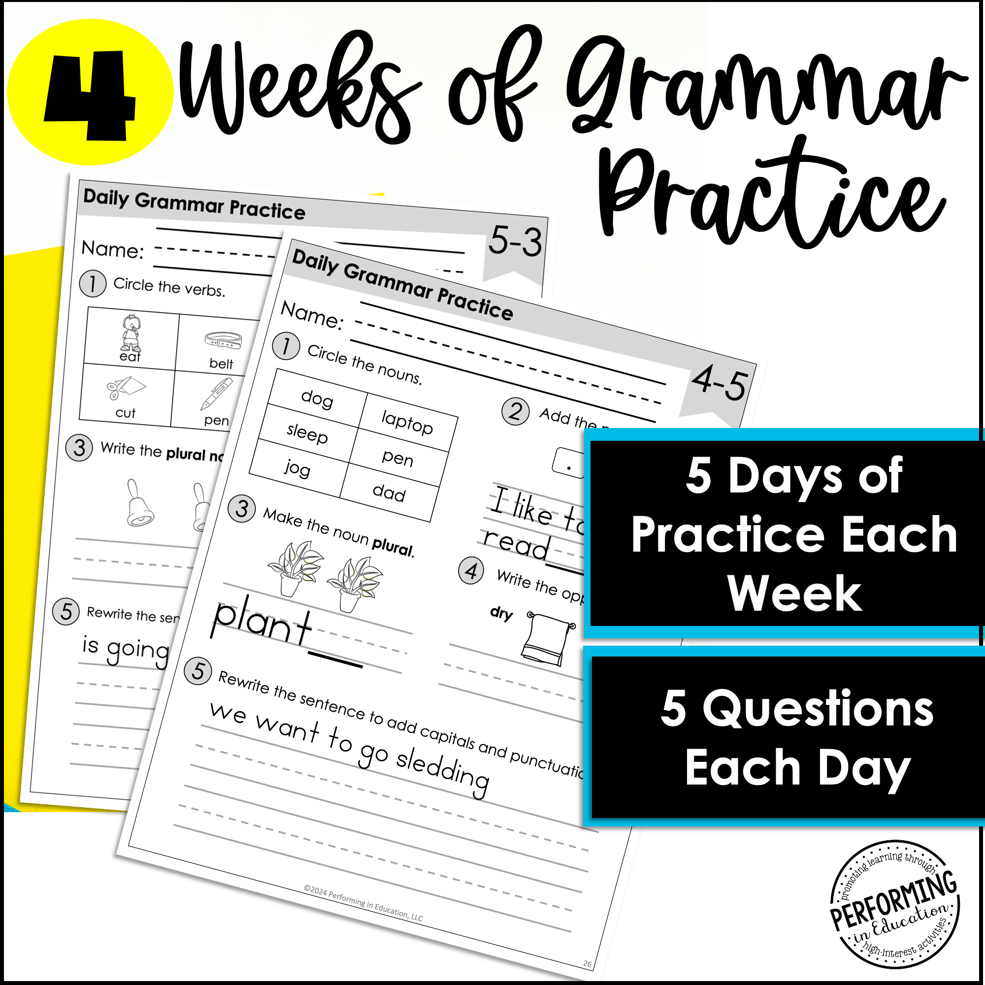 FREE Month Long Daily Grammar Practice 1st Grade Grammar Spiral Review