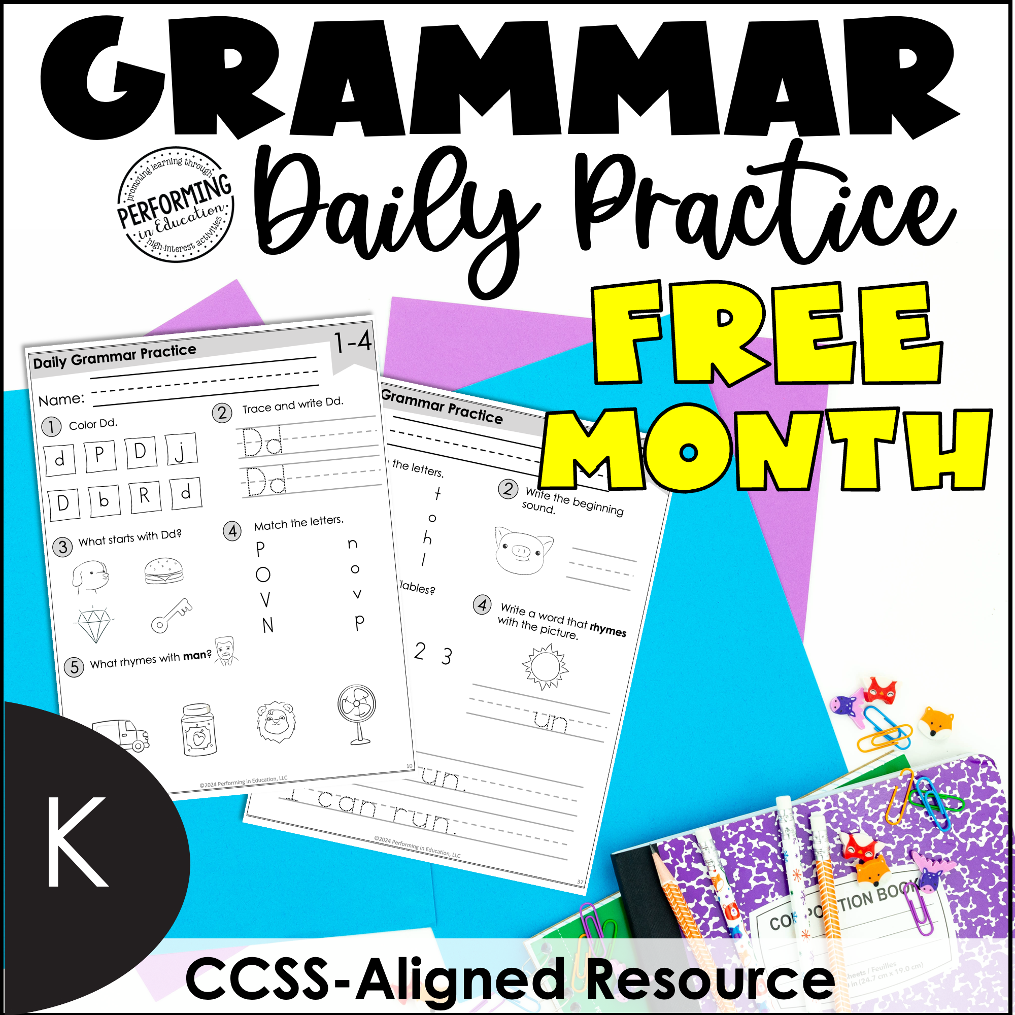 FREE Month Long Daily Grammar Practice Kindergarten Grammar Spiral Review