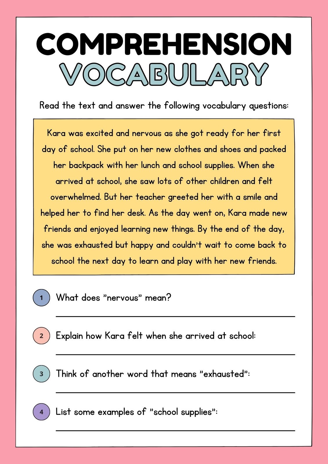 examples of reading comprehension