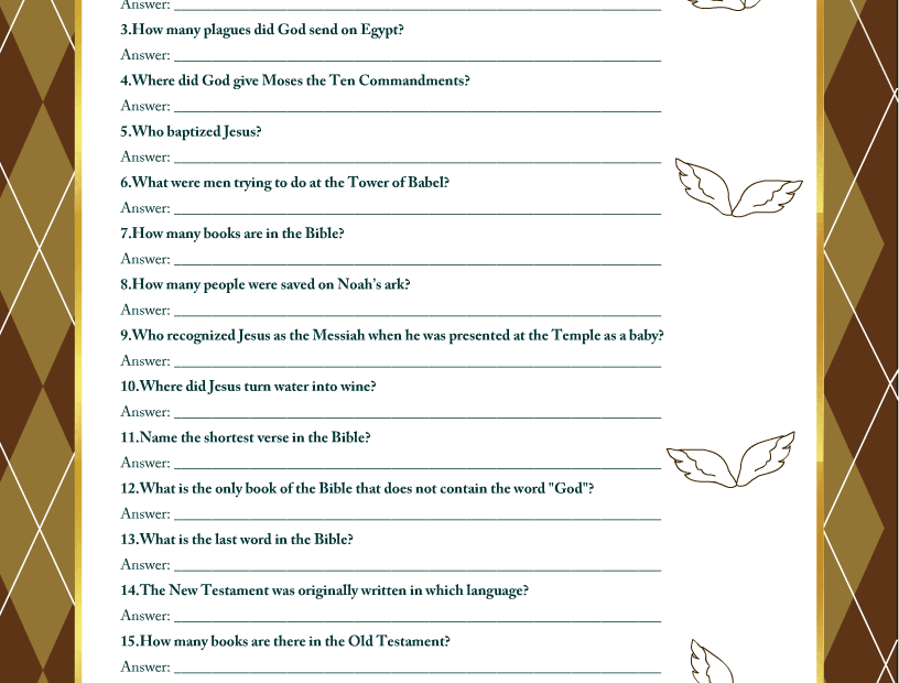 Free Printable Bible Trivia Quiz With Answer Key