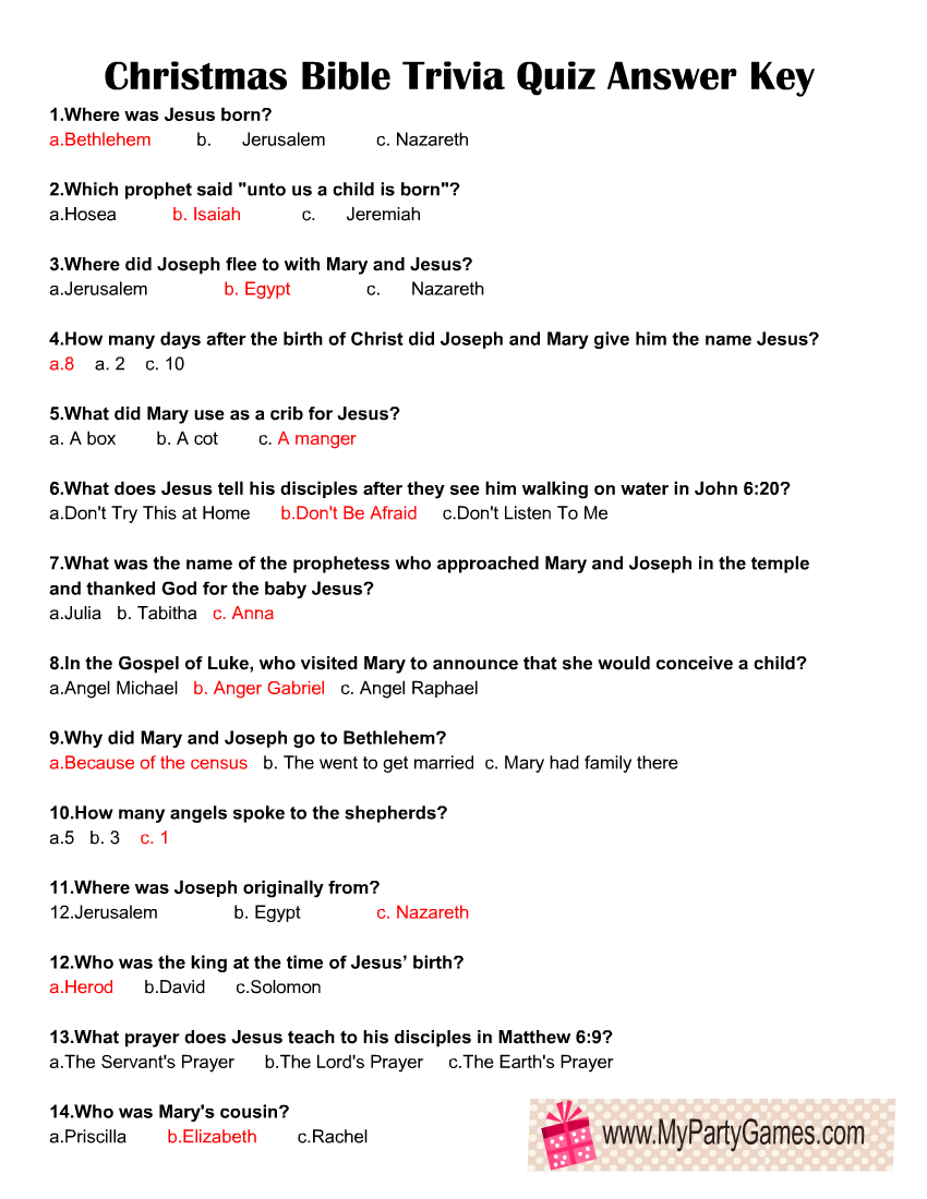 Free Printable Christmas Bible Trivia Quiz