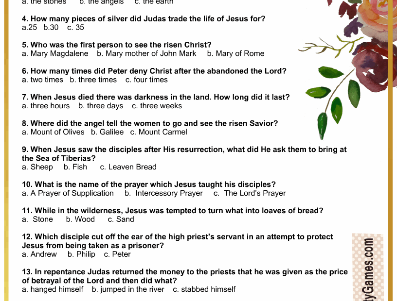 Free Printable Easter Bible Trivia Quiz With Answer Key