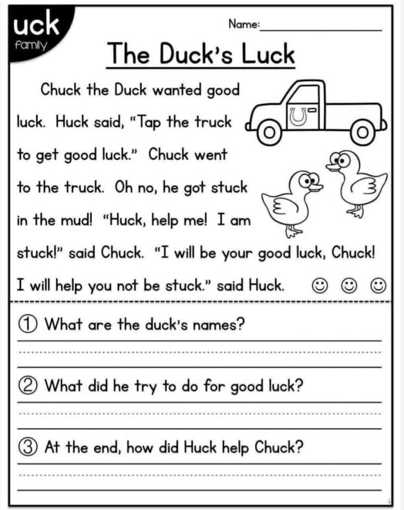 kindergarten comprehension worksheets free