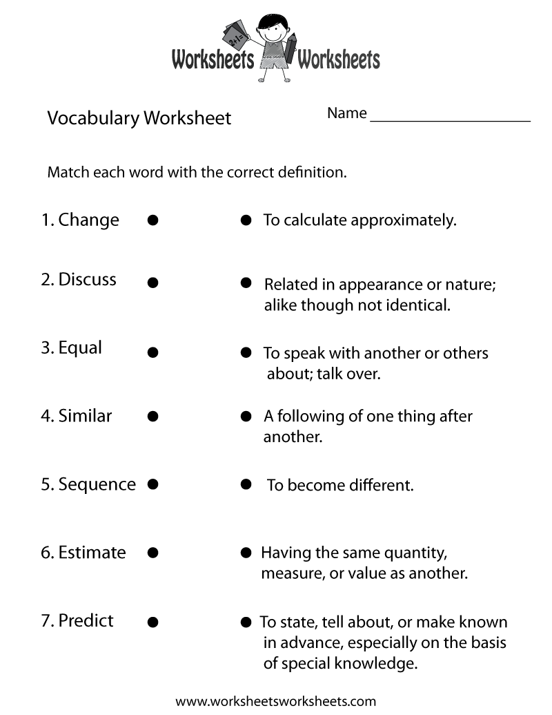 Free Printable Vocabulary Building Worksheet