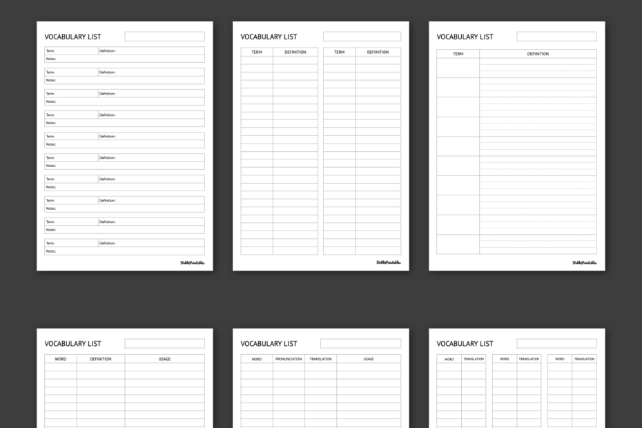 Free Printable Vocabulary List Templates Worksheets Library