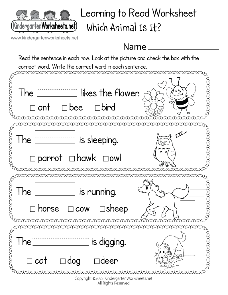 free preschool reading worksheets